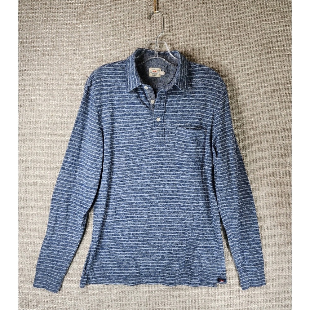 Faherty Shirt Mens Small Blue Striped Polo Long Sleeve Casual‎ Golf Preppy
